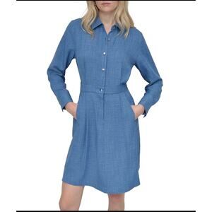 DKNY Womens Blue Button Up Shirt Dress Size 14 NWT Pockets Work Church MSRP $129
